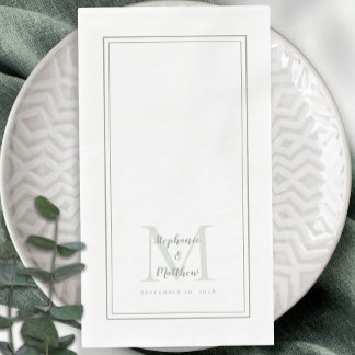 Moderne Hochzeitsmonogramm Namen & Datum Salbei Gr Serviette