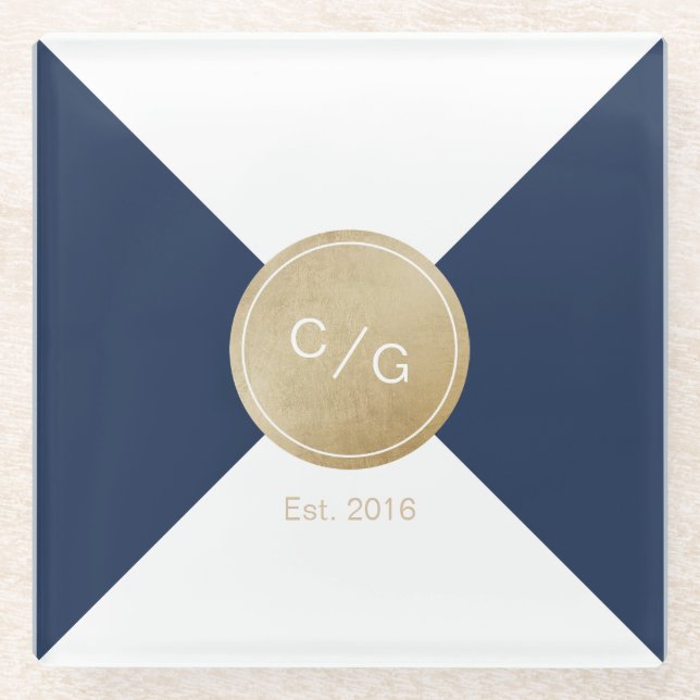 Moderne Hochzeitsmonographie Glasuntersetzer (Vorderseite)