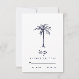 Moderne Hochzeitsnacht mit blauen Palmen, tropisch RSVP Karte