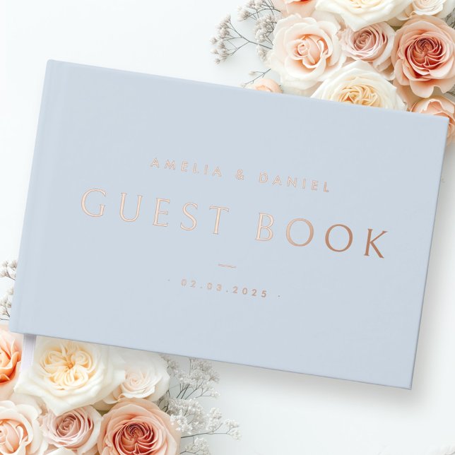 Moderne Hochzeitsnamen datieren hellblaue echt Gästebuch (Modern wedding names date light dusty blue real foil guest book)