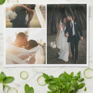 Moderne Hochzeitspaar-Jubiläum 4 Foto-Collage Geschirrtuch