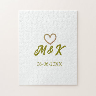 Moderne Hochzeitspaar-Name-Buchstabe Golden Heart Puzzle