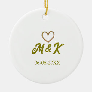 Moderne Hochzeitspaar-Name-Buchstabe Goldenes Herz Keramik Ornament