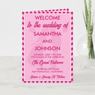 Moderne Hochzeitsprogrammkarte in Rosa mit Chevron Programm