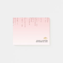 Moderne Hochzeitsrosa Glitzer Tropfen & Goldene Ri Post-it Klebezettel