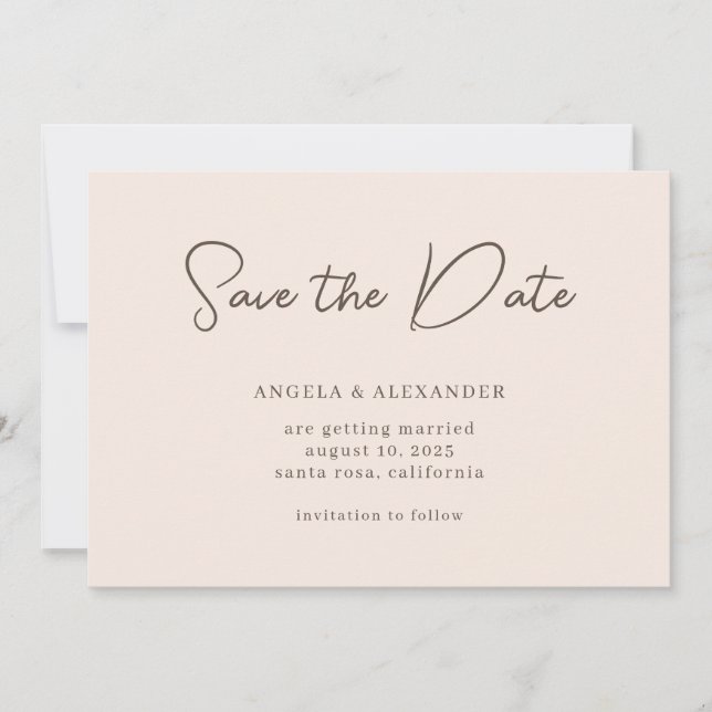 Moderne Hochzeitsschrift Beige Brown Save The Date (Vorderseite)