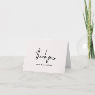 Moderne Hochzeitsschrift Ecru Personalisiert Herzl Dankeskarte
