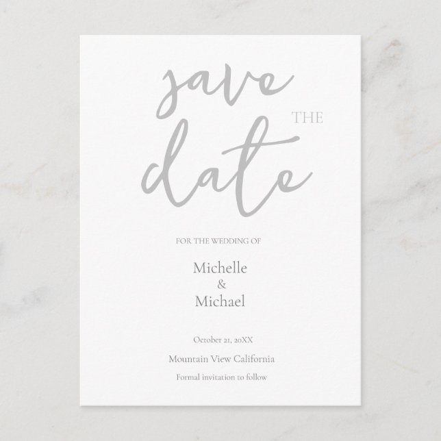 Moderne Hochzeitsschrift Save the Date Postkarte (Vorderseite)