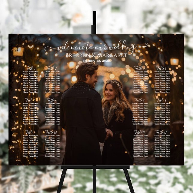 Moderne Hochzeitssitzkarte mit Foto 12 Tischen Poster (Von Creator hochgeladen)