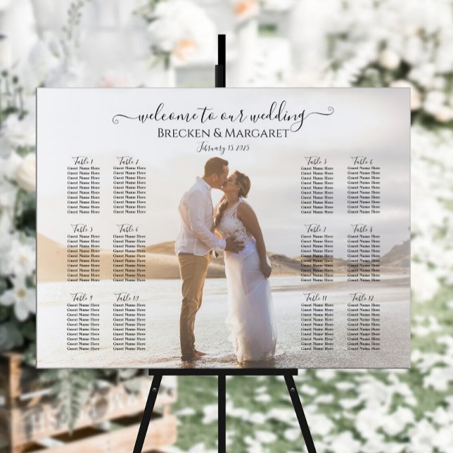 Moderne Hochzeitssitzkarte mit Foto 12 Tischen Poster (Von Creator hochgeladen)