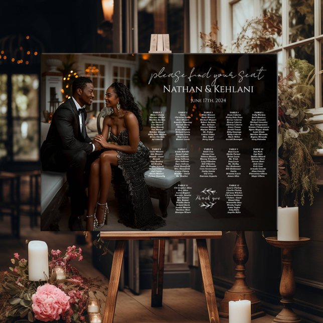 Moderne Hochzeitssitzkarte mit Foto 12 Tischen Poster (Von Creator hochgeladen)