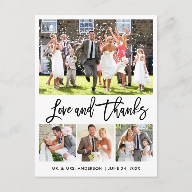 Moderne Hochzeitsskripte dank 4 Foto Liebe Postkarte (Vorderseite)