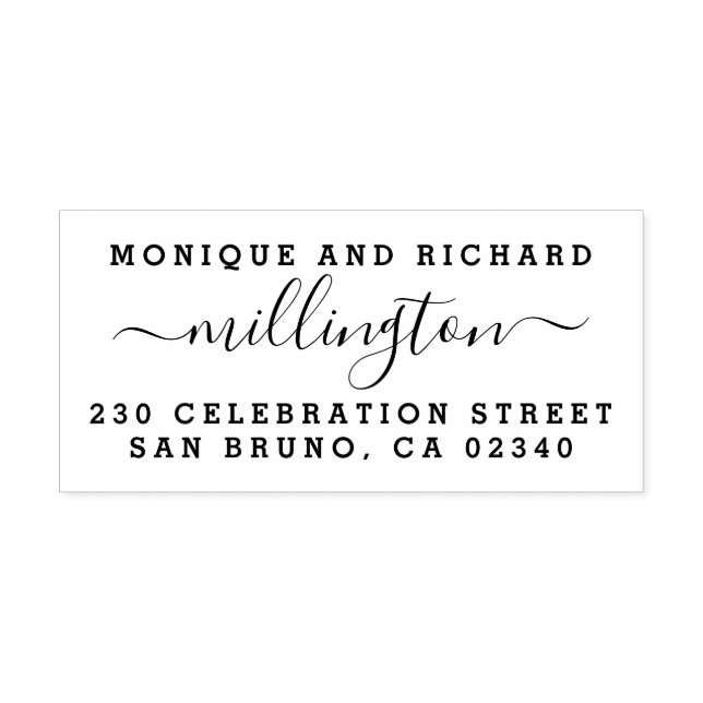 Moderne Hochzeitsskriptfamilie Name & Rücksendeadr Gummistempel (Prägung)