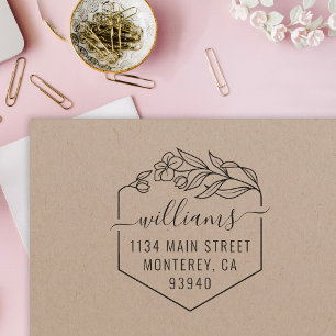 Moderne Hochzeitsskriptfamilie Name & Rücksendeadr Permastempel