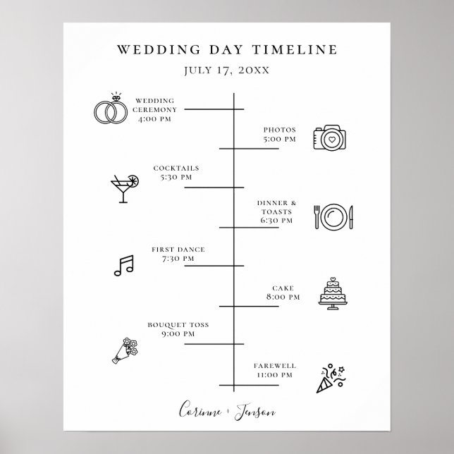 Moderne Hochzeitssymbole Zeitleiste Programm Poste Poster (Vorne)
