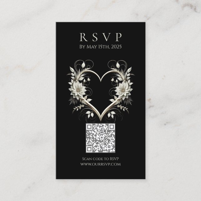 Moderne Hochzeitsszenarien-QR-Blume mit Herz Visitenkarte (Vorderseite)