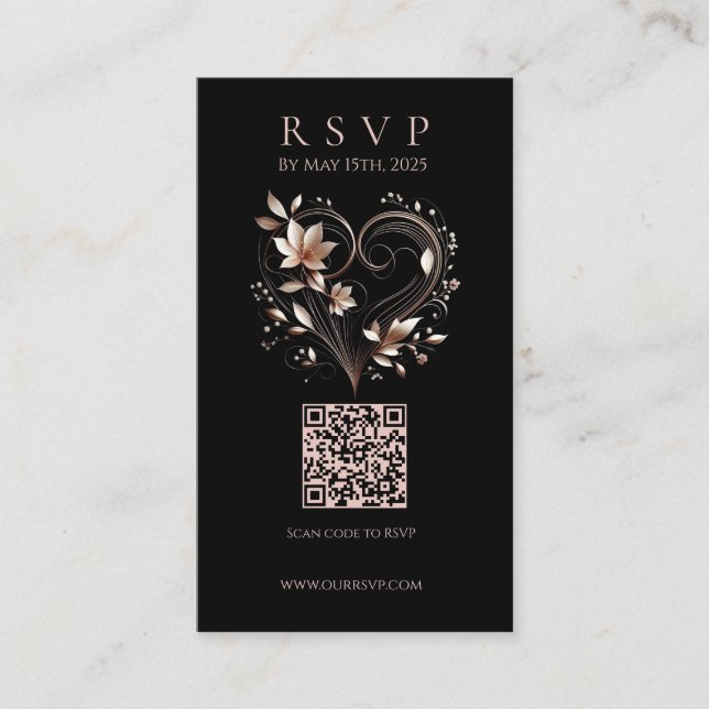 Moderne Hochzeitsszenarien-QR-Blume mit Herz Visitenkarte (Vorderseite)
