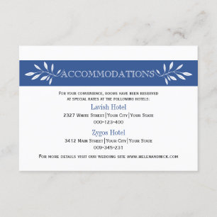Moderne Hochzeitsunterkünfte in Indigoblau, weiß Begleitkarte