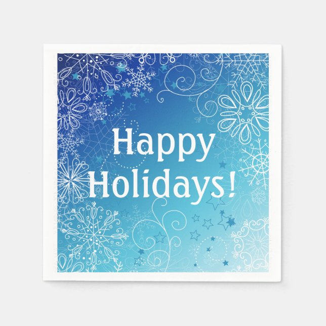 Moderne Holiday Blue & White Snowflakes Serviette (Vorderseite)