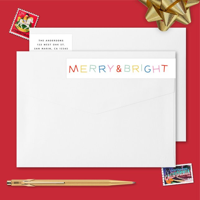Moderne Holiday Merry & Bright Rücksendeadresse (Von Creator hochgeladen)
