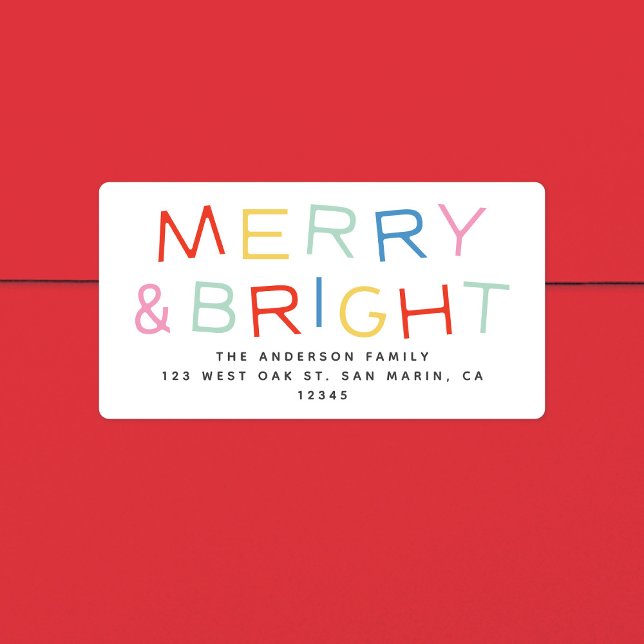 Moderne Holiday Merry & Bright Rücksendeadresse Adressaufkleber (Von Creator hochgeladen)