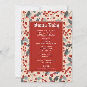 Moderne Holly Berry Santa Baby Dusche Einladung