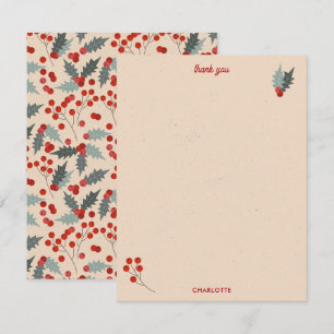 Moderne Holly Berry Weihnachts-Botanik-Muster Dankeskarte