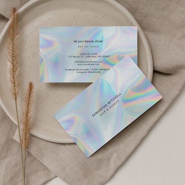 Moderne Holografie Typografie Hair and Makeup Visitenkarte (Beauty and Makeup Business Holographic Card)