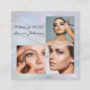 Moderne holografische 3-Foto-Make-up-Visitenkarte Quadratische Visitenkarte