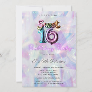 Moderne holografische Ballon Sweet 16 Einladung