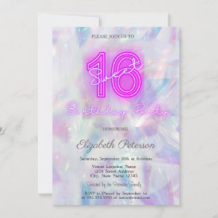 Moderne holografische Neon Sweet 16 Einladung