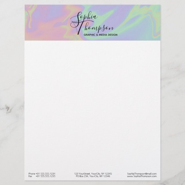 Moderne holografische Rainbow Pastel - Letterhead Briefkopf (Vorderseite)