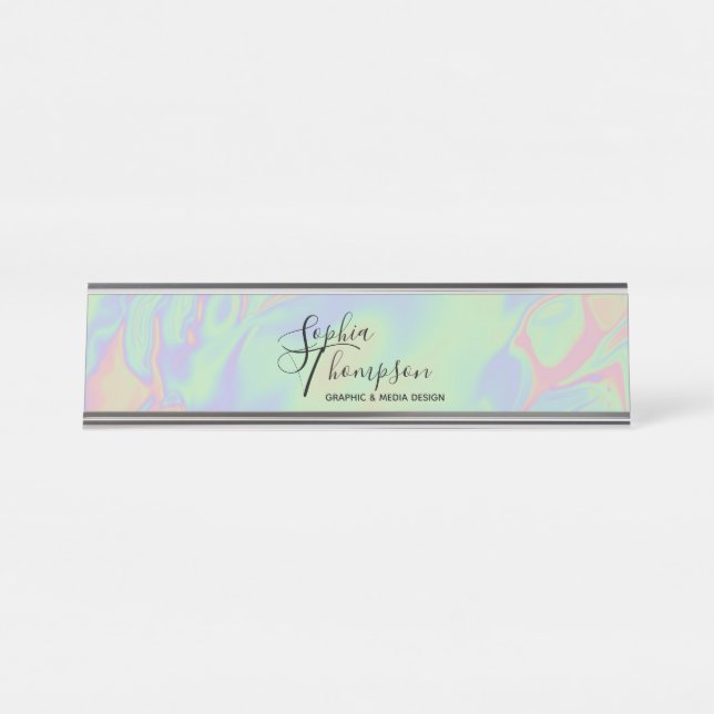 Moderne holografische Rainbow Pastel - Namensplatt Schreibtischnamensplakette (Vorderseite )
