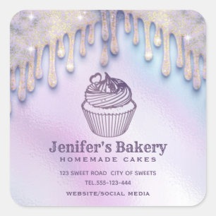Moderne holografische Tropfen cupcake Bäckerei Koc Quadratischer Aufkleber