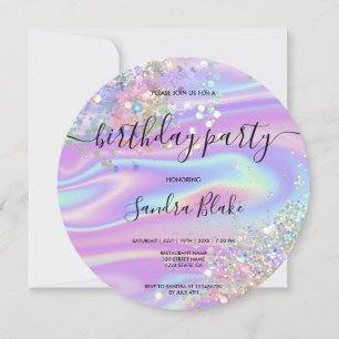 Moderne Holograph Girly Trendy Geburtstagseinladun Einladung