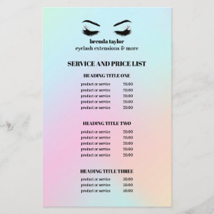 Moderne Holographic EYELASH SALON SERVICE LISTE Flyer