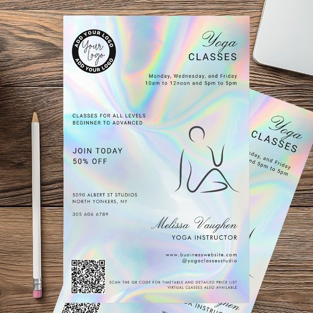 Moderne Holographic Yoga Instructor Studioklassen Flyer (Yoga Classes Holographic Flyer)