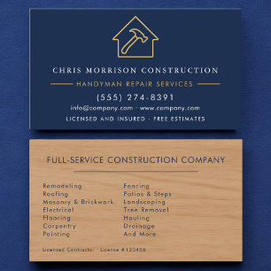 Moderne Holz-Handyman-Navyblau-Gold-Konstruktion Visitenkarte