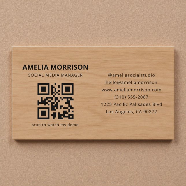 Moderne Holz-QR-Code-Minimalist Professional Visitenkarte (Von Creator hochgeladen)