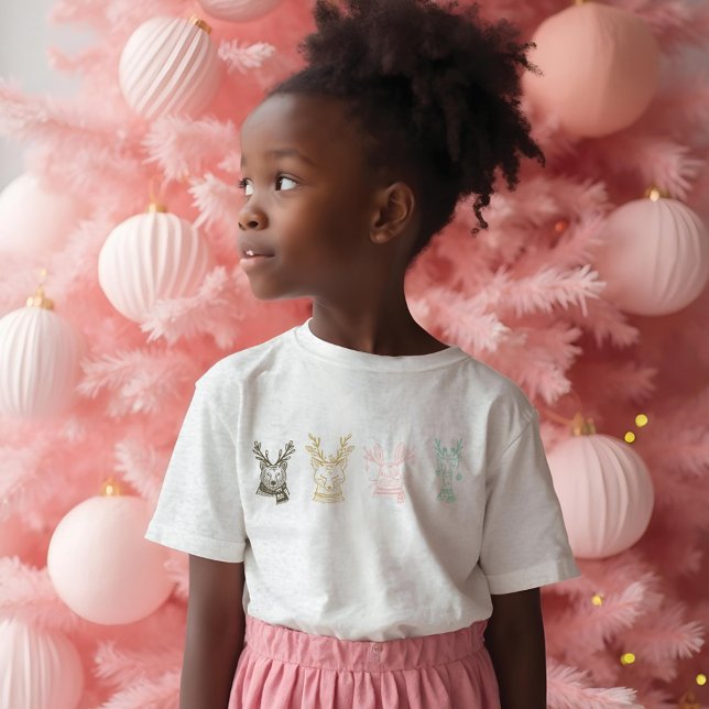 Moderne Holzarten Weihnachten Tri-Blend Shirt (Modern Etched Style Woodland Animals Christmas Tri-Blend Shirt)