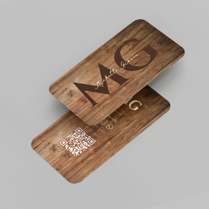 Moderne Holzbearbeitungs Monogram Teak Wood Initia Visitenkarte