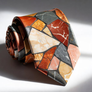 Moderne Holzkohle- und Terrakotta-Marmor-Mosaikste Krawatte