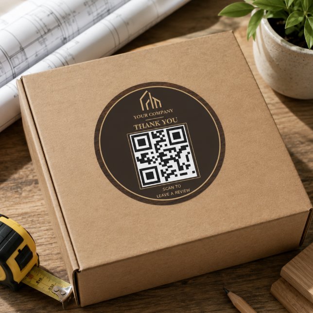 Moderne Holzkorn-QR-Code-Konstruktion Runder Aufkleber (Modern Wood Grain QR Code Construction Classic Round Sticker
)
