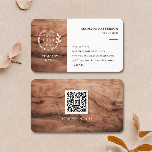 Moderne Holzmaserung-Logo-QR-Code Visitenkarte