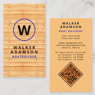 Moderne Holzmaserung - Monogramm-Code mit QR-Code Visitenkarte