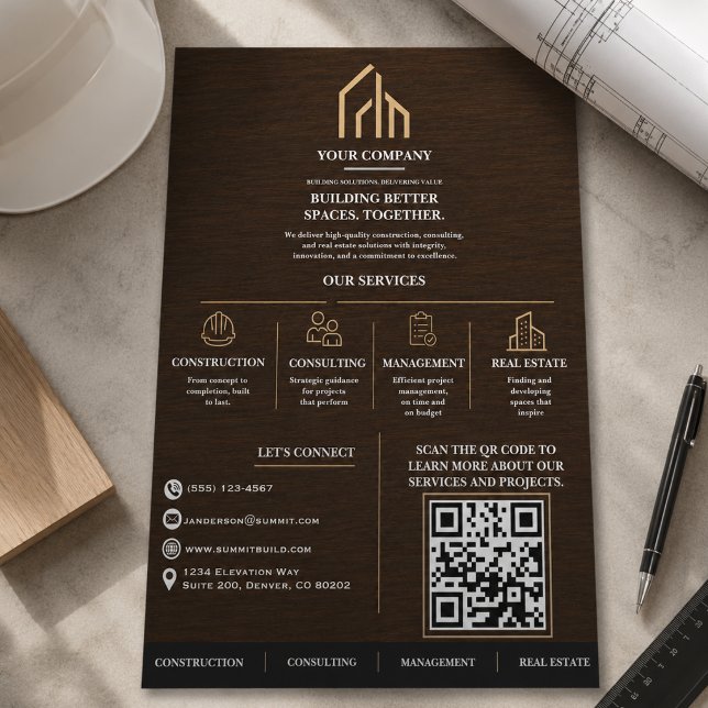 Moderne Holzmaserung QR-Code-Konstruktion Flyer (Modern Wood Grain QR Code Construction Flyer
)