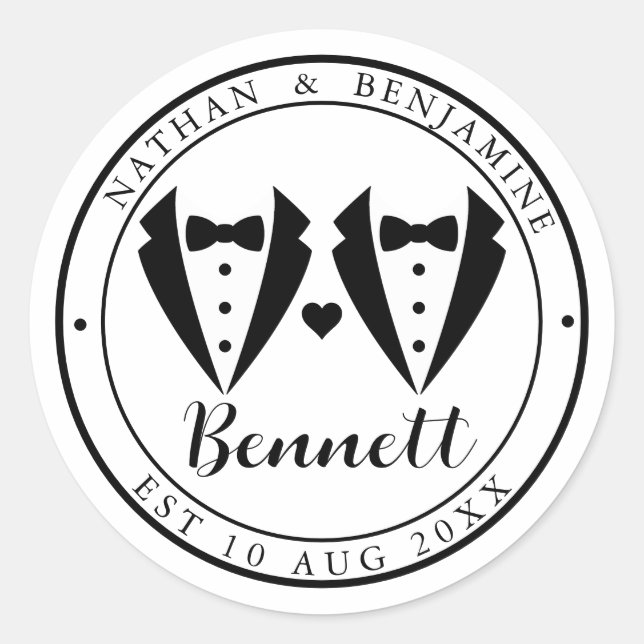 Moderne Homosexuelle-Hochzeit Runder Aufkleber (Vorderseite)