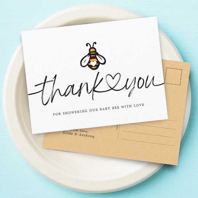 Moderne Honey Bee Baby Dusche Danke Postcard Postkarte (Modern Honey Bee Baby Shower Thank You Postcard)