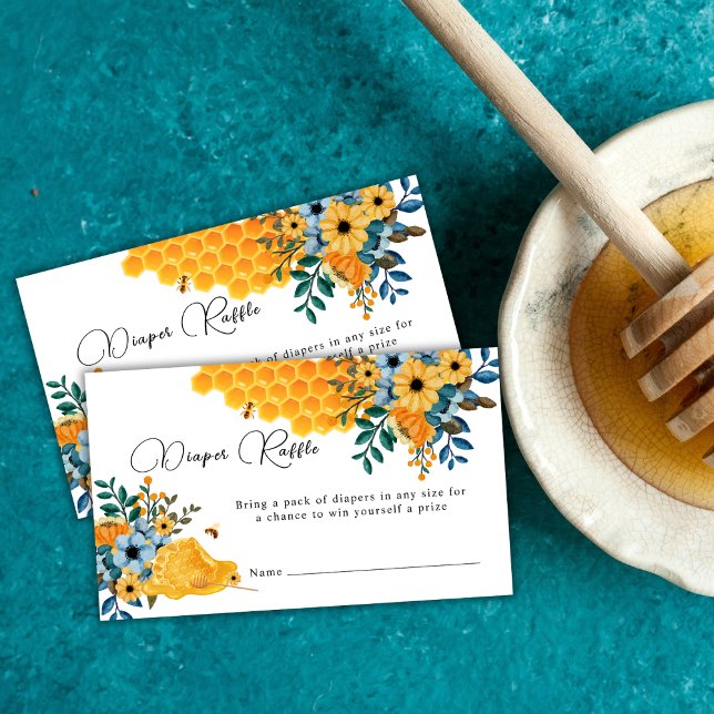 Moderne Honey Bee Floral Diaper Raffle Baby Dusche Begleitkarte (Modern Honey Bee Floral Diaper Raffle Baby Shower Enclosure Card)