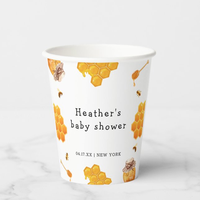 Moderne Honey Bumblebee Frame Baby Dusche Pappbecher (Vorderseite)